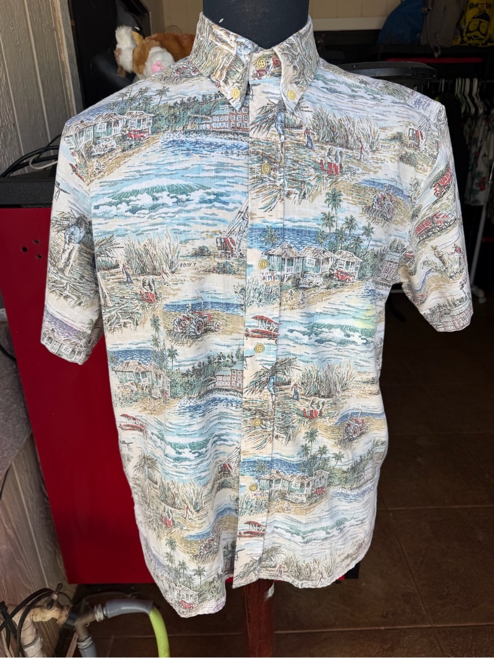 RARE Reyn Spooner Men's M Eddy Y Plantation Days Full Button Sugarcane